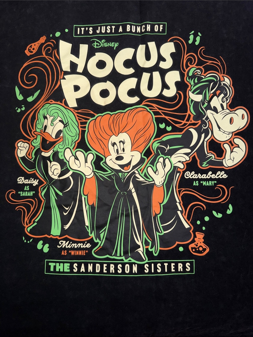 Disney Black Hocus Pocus Graphic Long Sleeve shirt with Orange & Green Print